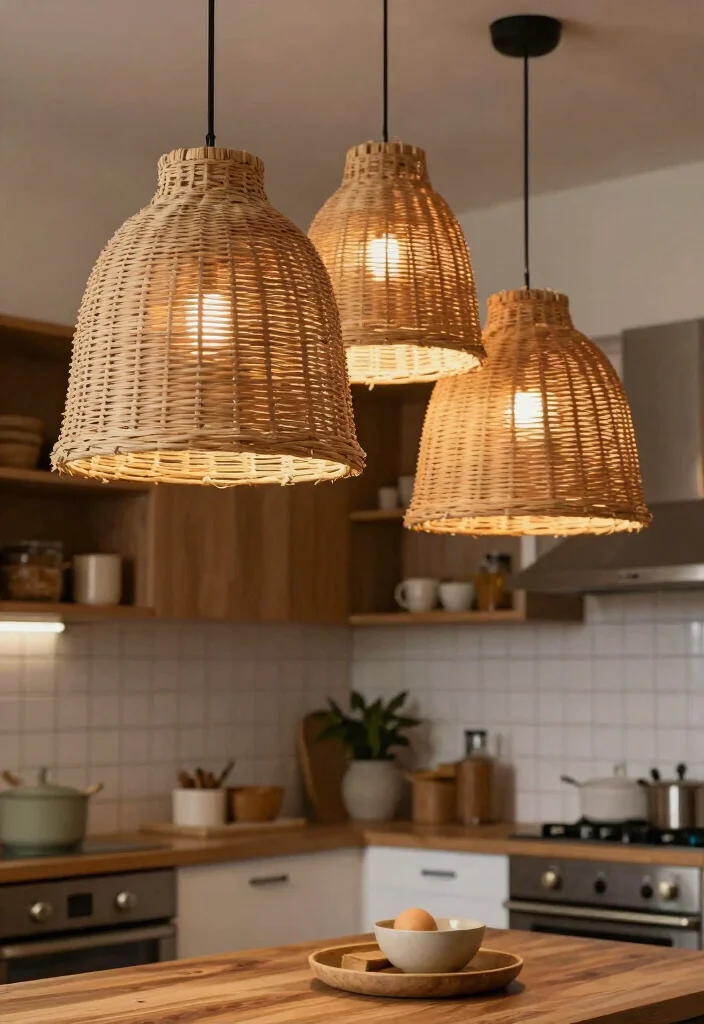 16 Rattan Pendant Light Kitchen Island Ideas With Warm Texture - 12. Eco-Friendly Charm with Recycled Materials 1