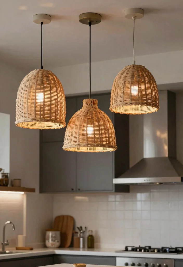 16 Rattan Pendant Light Kitchen Island Ideas With Warm Texture - 16. Combining Rattan with Other Types of Lighting 1