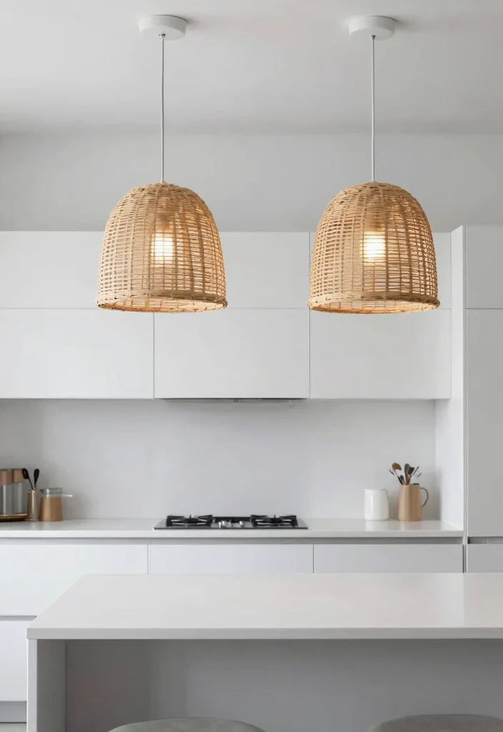 16 Rattan Pendant Light Kitchen Island Ideas With Warm Texture - 3. Minimalist Rattan Pendant Lights for a Clean Look 1