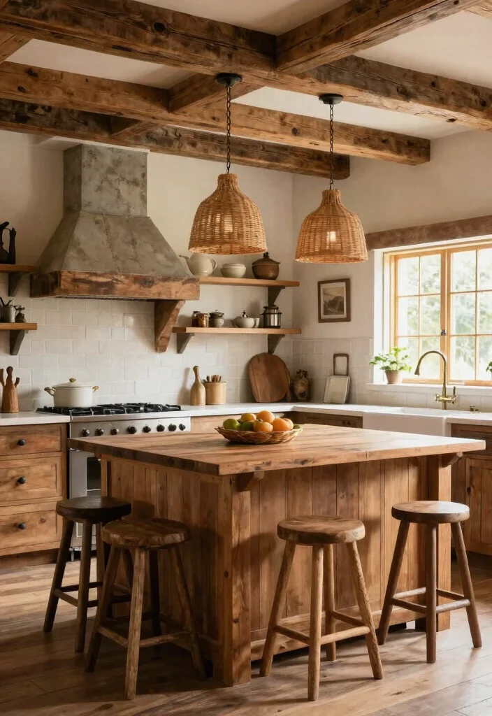 16 Rattan Pendant Light Kitchen Island Ideas With Warm Texture - 4. Rustic Farmhouse Charm with Rattan Pendants 1
