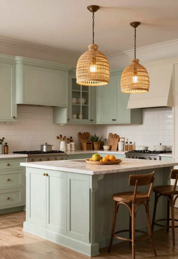 16 Rattan Pendant Light Kitchen Island Ideas With Warm Texture - 6. Vintage-Inspired Rattan Pendant Designs 1