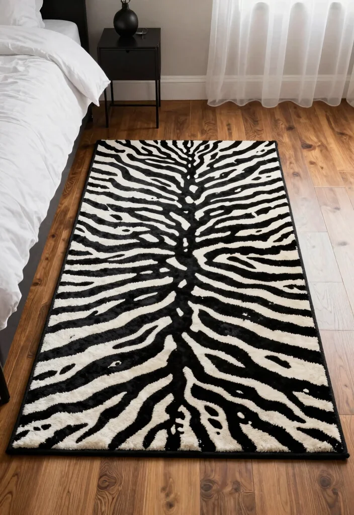 17 Black and White Rug Bedroom Ideas With Bold Contrast - 16. Chic Animal Prints 1