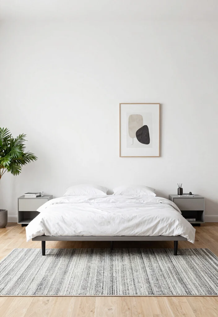 17 Black and White Rug Bedroom Ideas With Bold Contrast - 4. Minimalist Vibes 1