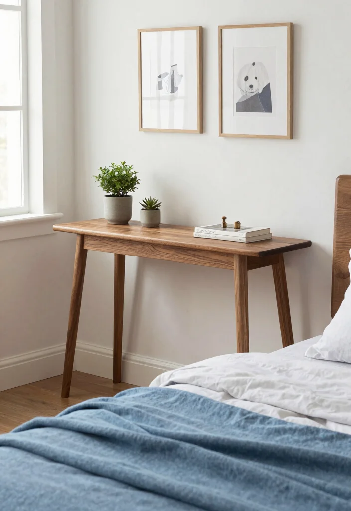 17 Narrow Nightstand Ideas That Fit Tiny Spaces - 2. Slim Console Table 1