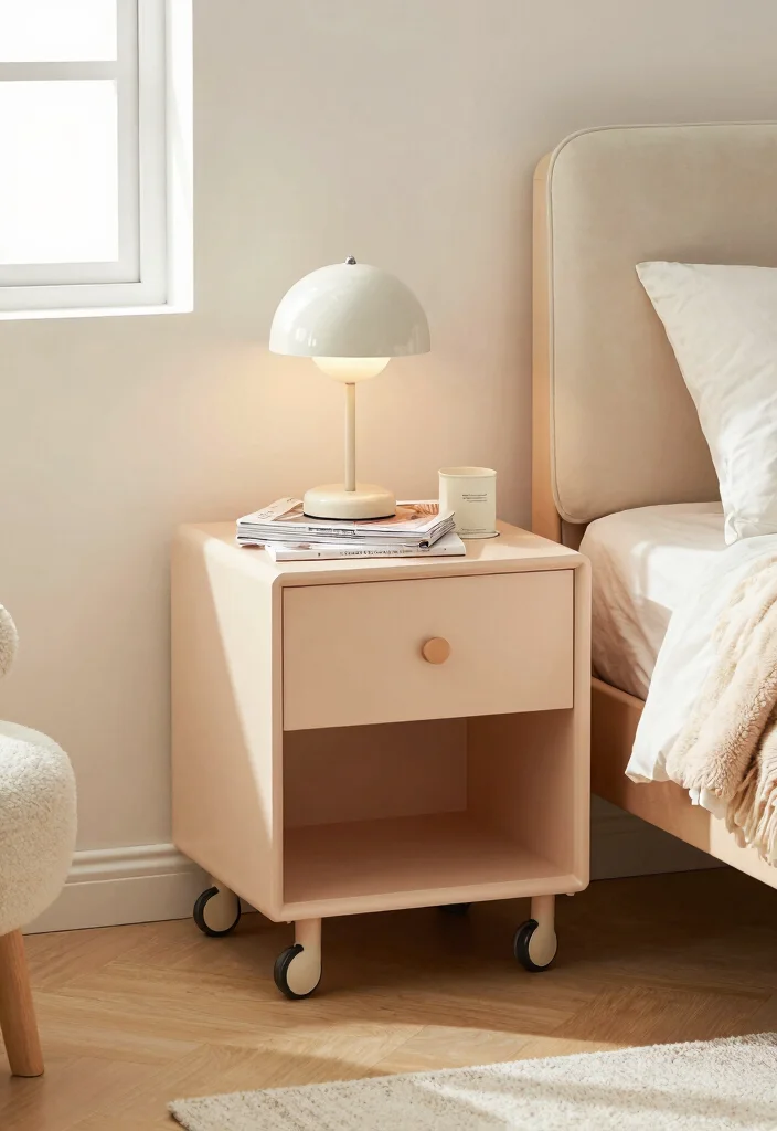 17 Narrow Nightstand Ideas That Fit Tiny Spaces - 8. Compact Nightstand with Wheels 1
