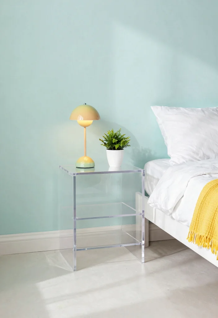 17 Narrow Nightstand Ideas That Fit Tiny Spaces - 9. Modern Acrylic Nightstand 1