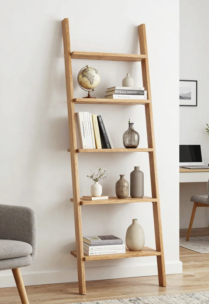18 Bookshelf Design Wall Small Spaces Ideas That Save Room - 3. Ladder-Style Bookshelves for Vertical Storage 1