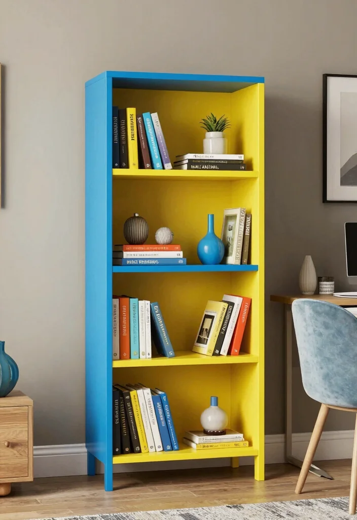 18 Bookshelf Design Wall Small Spaces Ideas That Save Room - 7. Colorful Accent Bookshelves to Brighten Up 1