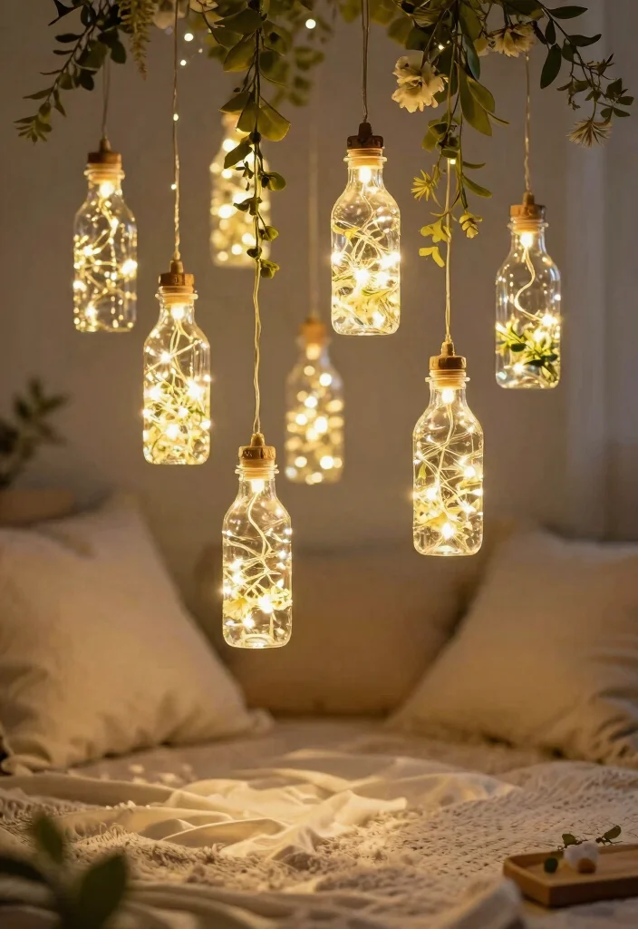 18 Plastic Bottle Chandelier Ideas With Creative DIY Glow - 1. Fairy Lights in Clear Bottles 1