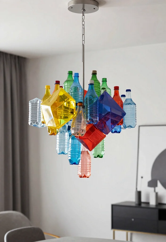 18 Plastic Bottle Chandelier Ideas With Creative DIY Glow - 17. Geometric Bottle Chandelier 1