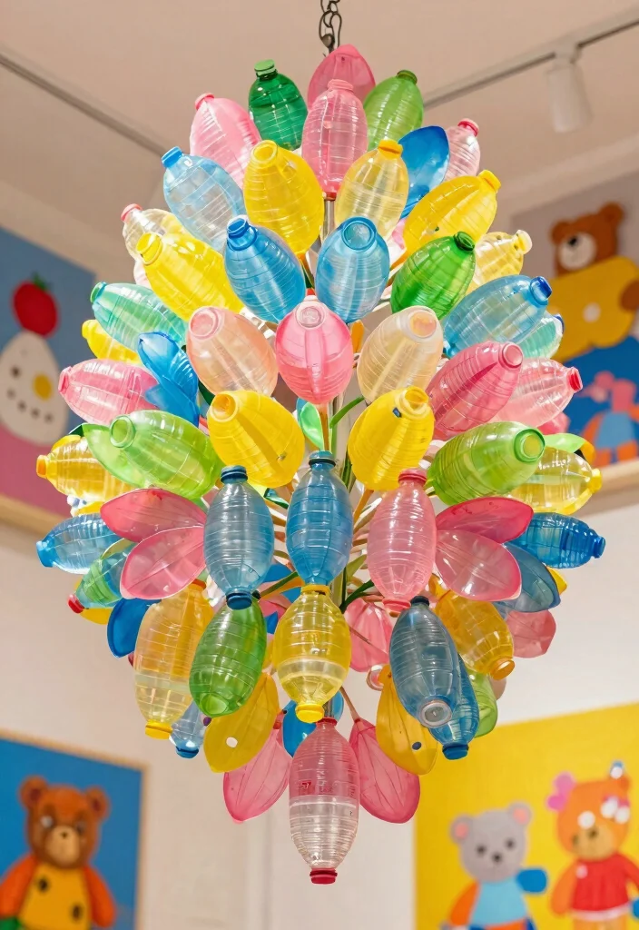 18 Plastic Bottle Chandelier Ideas With Creative DIY Glow - 2. Colorful Bottle Petals 1