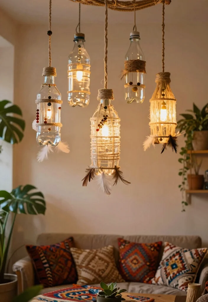 18 Plastic Bottle Chandelier Ideas With Creative DIY Glow - 4. Boho Chic Hanging Lamps 1